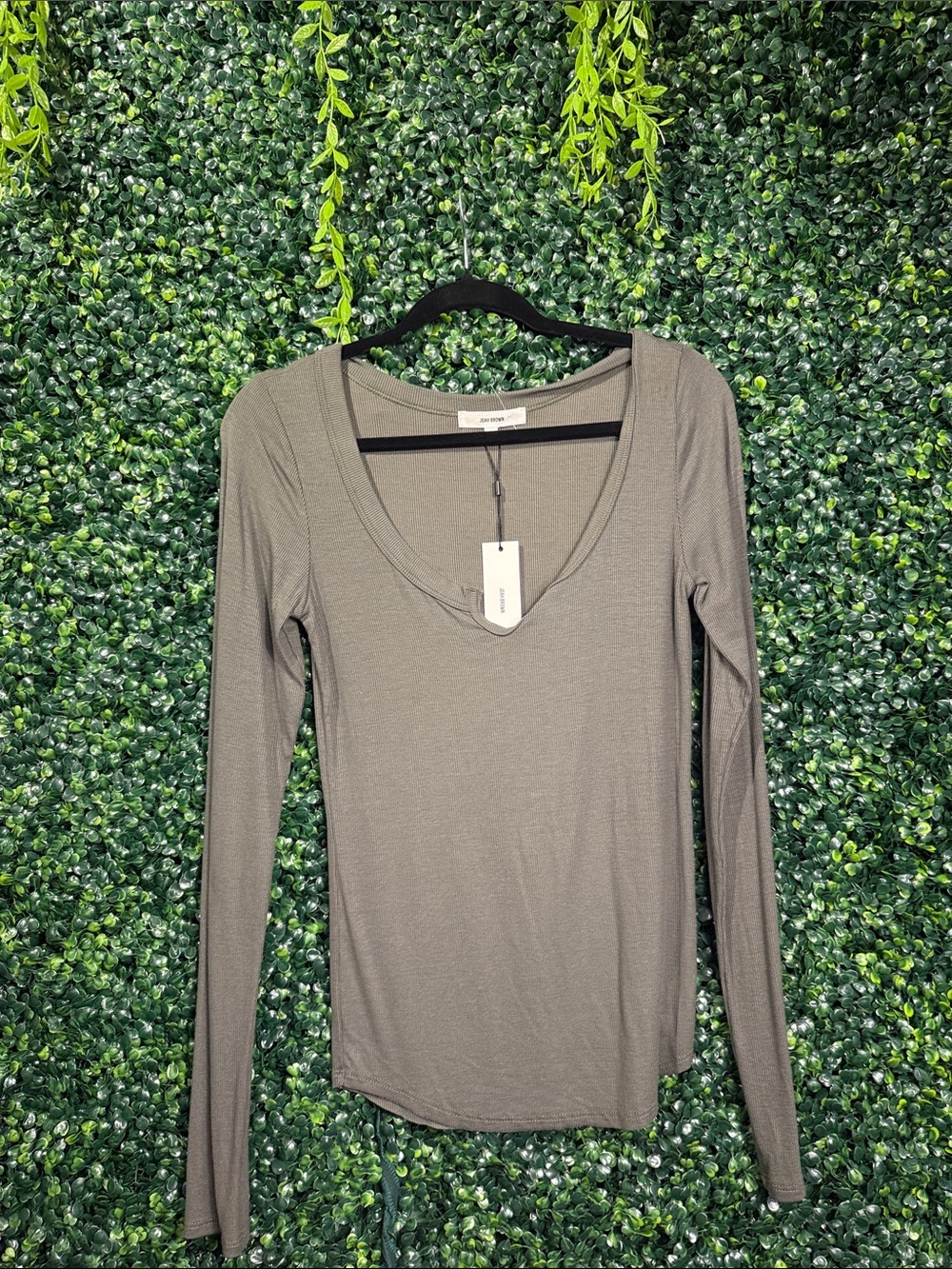 Layering Scoop Neck Long Sleeve Top - Olive Gray